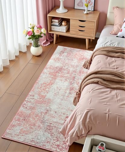 Pink Washable Runner Rug for Bedroom, Abstract Non-Slip Soft Entryway Rugs, Modern Low Pile Stain Resistant 2x6 Carpet for Entryway, Kitchen, Hallway, Bedside - color: Pink, size: 2' x 6' (Rectangular)