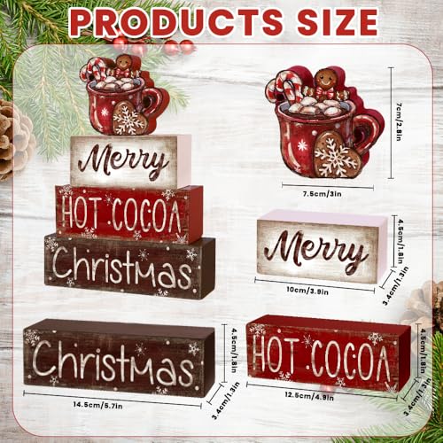 4Pcs Christmas Wooden Tabletop Decoration Hot Cocoa Wooden Block Signs Gift - style: Hot Cocoa