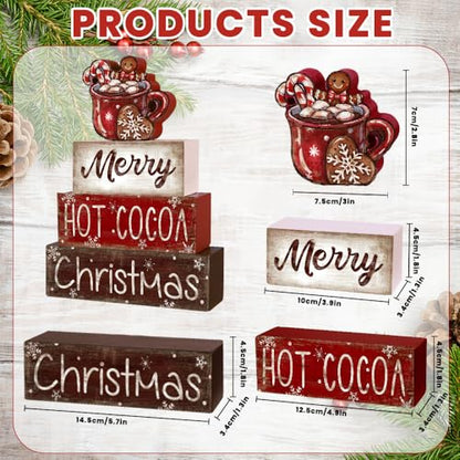 4Pcs Christmas Wooden Tabletop Decoration Hot Cocoa Wooden Block Signs Gift - style: Hot Cocoa