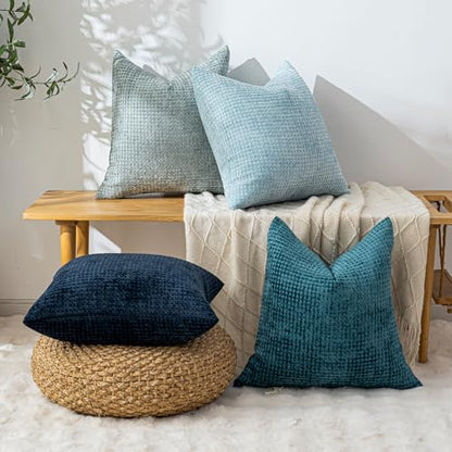 Pack of 4 Throw Pillow Covers 18x18” Boho Cushion Covers for Living Room - color: Blue Series, size: 18" x 18" (Pack of 4)