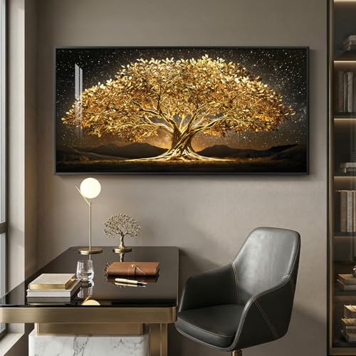 Large Framed Black and Gold Tree of Life Wall Art for Living Room, 60x30 In - color: Black and Gold, size: 60"L x 30"W