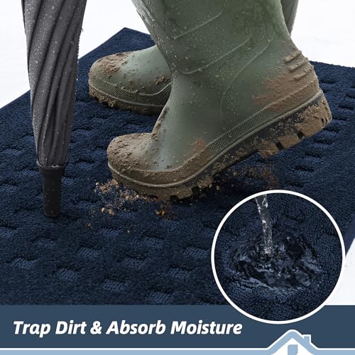 BEQHAUSE Dirt Trapper Door Mats 24"x36", Non Slip Washable, Navy Blue - color: Navy Blue, size: 24" X 36" (Rectangular)