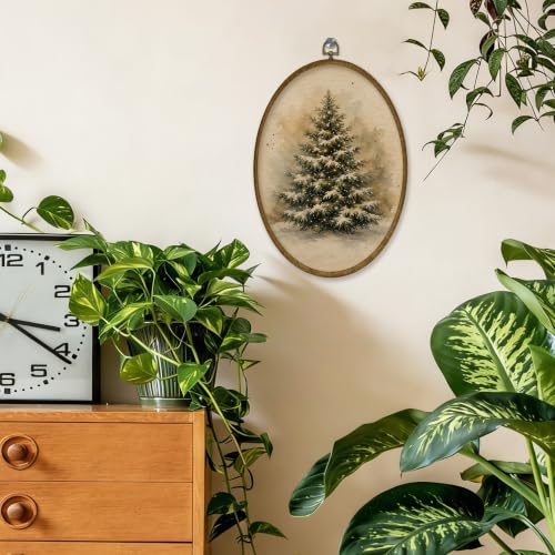 JMENGSSFL Christmas Tree Winter Rustic Oval Wall Art Hanging Decor 8.6x11.4 - color: Christmas-12