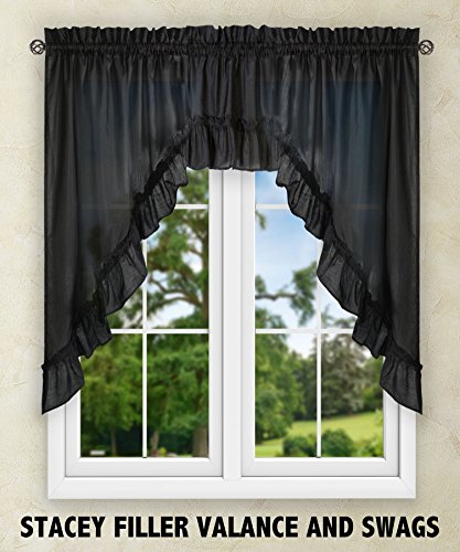 Ellis Curtain Stacey 54-by-13 Inch Ruffled Filler Valance (Black) - color: Black
