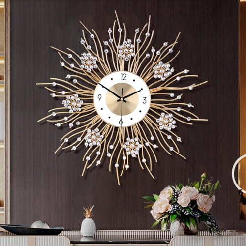 SIN&MI Large Wall Clocks, Silent Sunflower Shape Chic Decorative Wall Clock, Modern Non-Ticking Round Clock Dial Iron Metal Wall Clock for Living Room Decor Entrance Office Cafe 20 Inch - color: Gold50, size: 20*20Inch