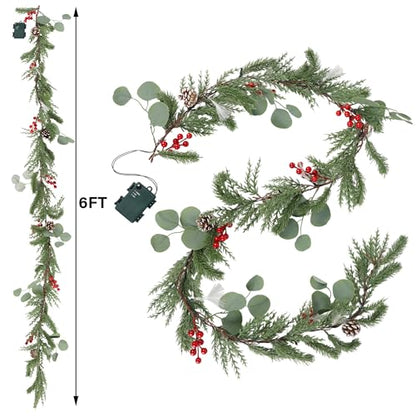 DR.DUDU 6FT Christmas Garland with Lights Mantel Decorations - size: 6FT