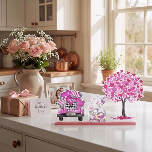 Smile Happy Mother's day Indoor Decorations Wooden Decor Table Centerpiece Love Mom Wooden Plaque Ornaments for Home Kitchen - style: Mom Tree