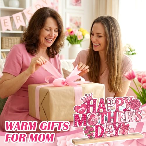 Roowest Metal Happy Mother's Day Tabletop Sign Decor with Wooden Base - style: Happy Mother's Day