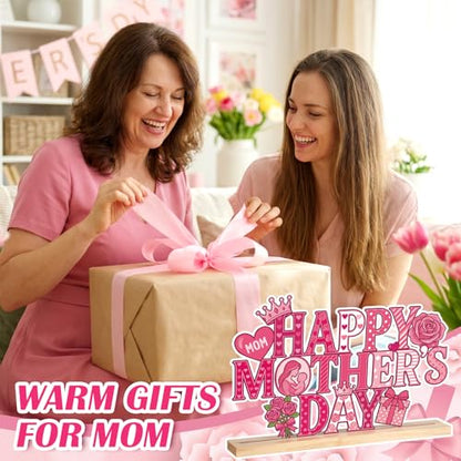 Roowest Metal Happy Mother's Day Tabletop Sign Decor with Wooden Base - style: Happy Mother's Day