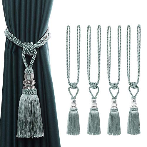 BEL AVENIR 4 Pack Curtain Tiebacks Hand-Woven Holdbacks Tassels Tiebacks - color: Blue, size: 4 Pack