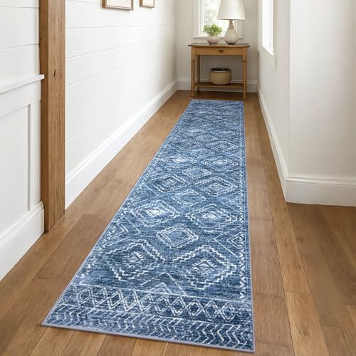 KILOCOCO Washable Runner Rug 2.6x10 Runner for Hallway, Stonewashed Blue - color: Stonewashed Blue, size: 2'7" x 10' (Runner)