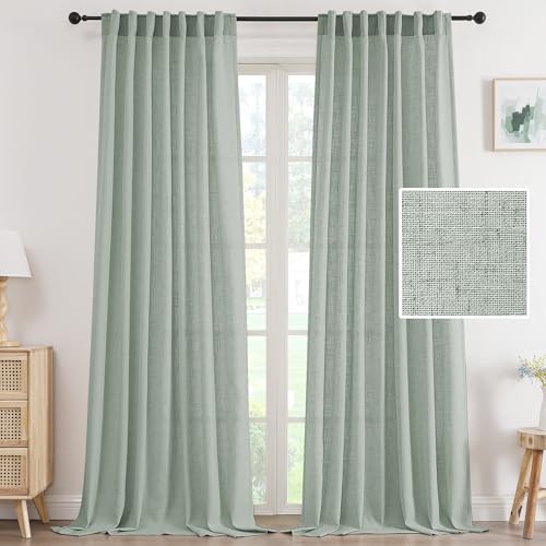 H.VERSAILTEX Semi Sheer Linen Curtains 84 Inch for Living Room, Green Bay - color: *Green Bay, size: 52"W x 84"L (Pack of 2)