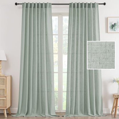 H.VERSAILTEX Semi Sheer Linen Curtains 84 Inch for Living Room, Green Bay - color: *Green Bay, size: 52"W x 84"L (Pack of 2)