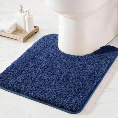 Exclusivo Mezcla Absorbent Toilet Rug U-Shaped, Non-Slip Bath Mat, 20x24 - color: Navy Blue, size: 20"x24"(U Shape)