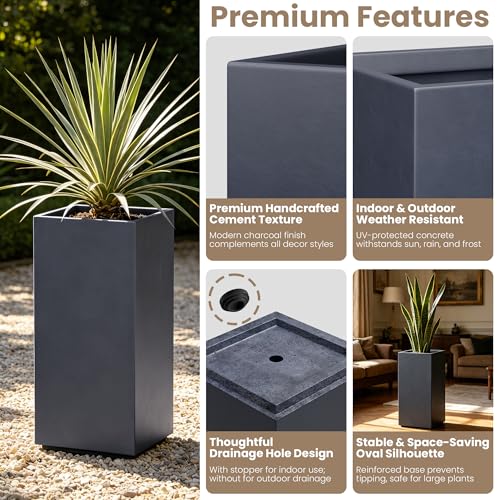 Kante Small Column Square Charcoal Concrete Planter 19.9" H, Outdoor - color: Charcoal, size: 19.9" H