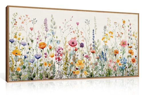 FWIEXA Floral Canvas Wall Art, Framed Wildflower Pictures Wall Decor, Large Flower Prints, Colorful Botanical Artwork, Watercolor Painting 20x40 Inches for Living Room, Bedroom, Office, Home - color: Colorful Wildflower, size: 40"L x 20"W
