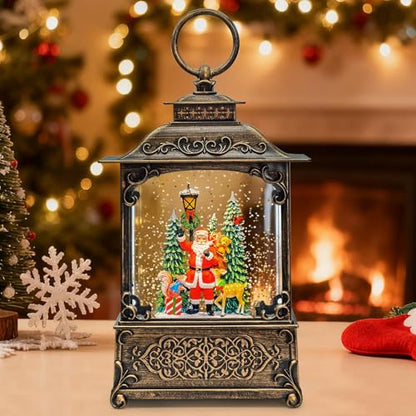 SUNFACE Christmas Snow Globe Lantern, Santa Reindeer Squirrel Tree Light Up Musical Snow Globes with 6H Timer, 3 AA Battery & USB Powered, Glitter Globe for Indoor for Kids Women Adults - color: Santa Claus Animals 104