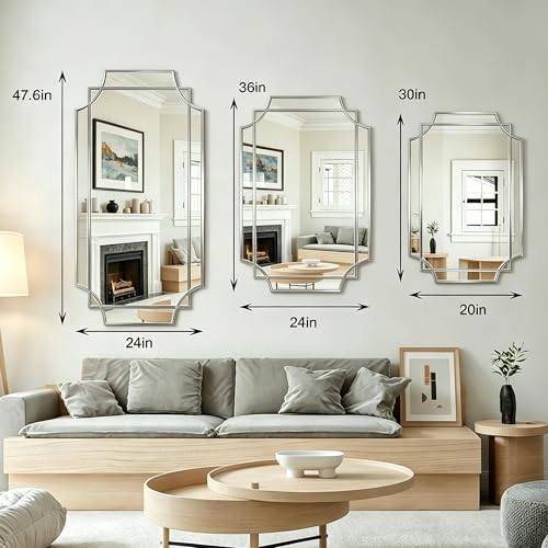 47"x24" Large Rectangle Beveled Mirror with Silver Geometric Frame - color: Silver, size: 47"L x 24"W