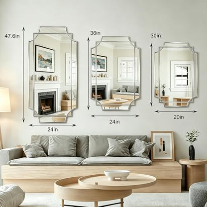 47"x24" Large Rectangle Beveled Mirror with Silver Geometric Frame - color: Silver, size: 47"L x 24"W