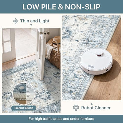 BESBLEE 2'6"x4' Washable Runner Rug Non Slip for Hallway, Blue/Gold - color: Blue/Gold, size: 2'6" x 4' (Runner)