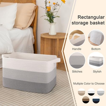 OIAHOMY Woven Blanket Basket Laundry Basket Dog Toy Basket Gradient Grey - color: Gradient Grey, size: 17.7”x13.8”x11”
