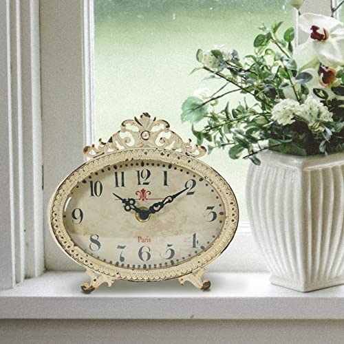 Creative Co-Op Distressed Pewter Mantel Clock, Cream - color: Cream