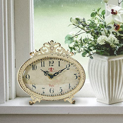 Creative Co-Op Distressed Pewter Mantel Clock, Cream - color: Cream
