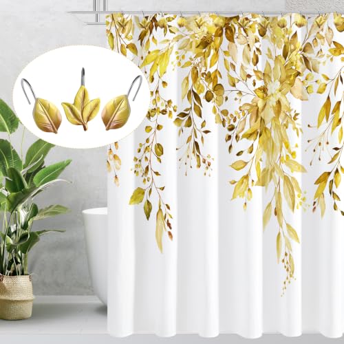Yellow Plant Leaf Shower Curtain Hooks,Eucalyptus Bathroom Decor,12PCS - color: Yellow