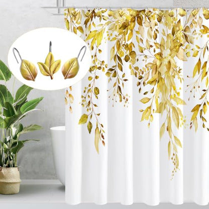 Yellow Plant Leaf Shower Curtain Hooks,Eucalyptus Bathroom Decor,12PCS - color: Yellow
