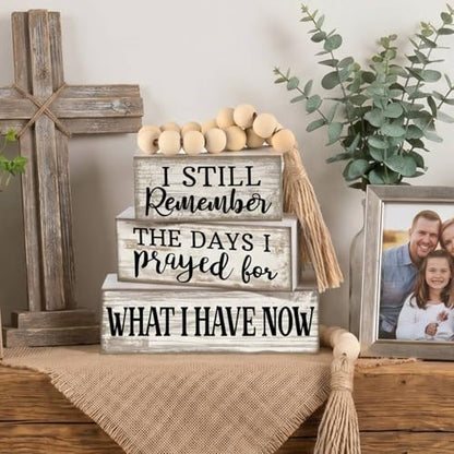 Yuntau 4 Pcs Farmhouse Christian Tabletop Decor Rustic Wood Bead Garland - style: Prayed
