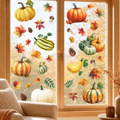 8 Sheets Fall Pumpkin Window Clings, Autumn Window Stickers Decorations - color: Fall Pumpkin