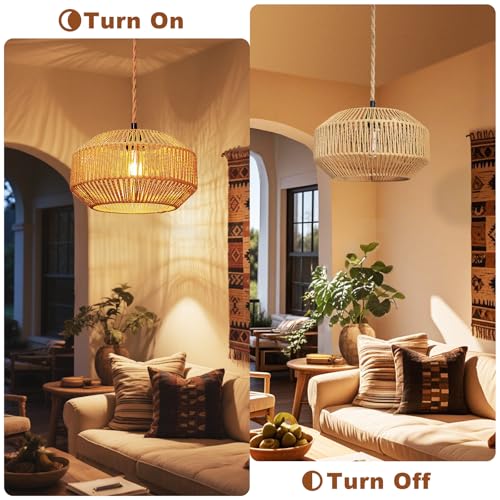 Maliralt Hanging Lamps Rattan Pendant Light Hanging Lights 16.4ft Plug in Cord Pendant Light Fixture Plug Into Wall Outlet Pendant Lighting with On Off Switch for Bedroom Living (Pumpkin Shade) - size: 11.8 Inch - Pumpkin Shade