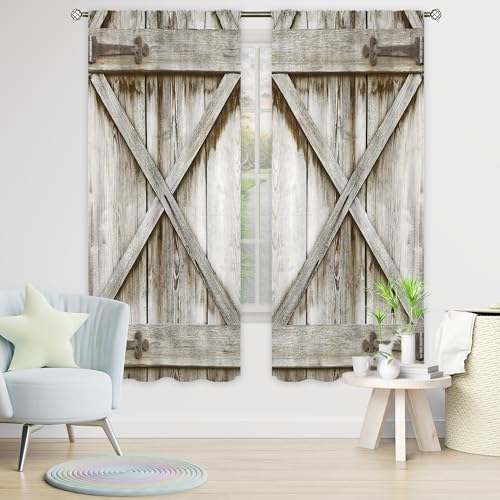 Grey Farmhouse Western Rustic Gray Barn Living Room Bedroom Window Curtains - color: D-gray, size: 42"W x 63"L (Pack of 2)
