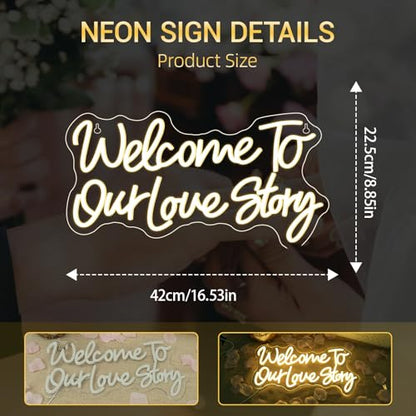 Welcome to Our Love Story Neon Sign Wedding Warm White Led Lights - color: Colorful-A-welcome to our lovestory