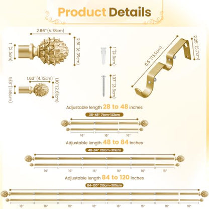 28"-84" Gold Double Layered Rod, Pine Cone Finials - color: Gold, size: 28"-84"