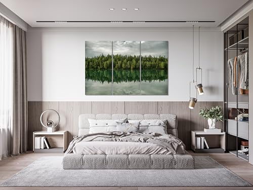 Nature Wall Art Prints - Ocean Forest Mountain Lake Canvas Landscapes - Small to Extra Large Living Room Bedroom Kitchen Bathroom Décor (Forest Reflection, 31"L x 47"W - 3 Panels) - color: Forest Reflection, size: 31"L x 47"W - 3 Panels