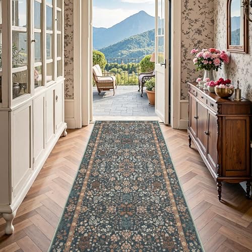 jinchan 3x8 Washable Hallway Runner Rug, Floral Non-Slip, Dark Blue - color: Dark Blue, size: 3' x 8' (Rectangular)