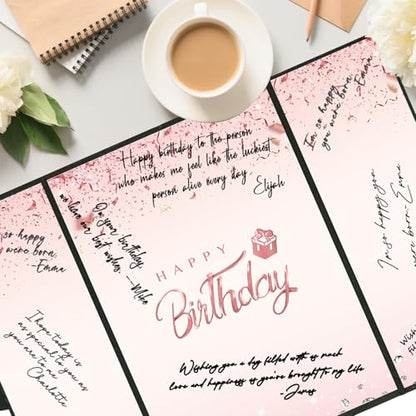 Crenics Black and Pink Birthday Guest Signature Book Alternative 18" x 12" - color: Black and Pink