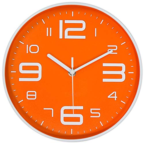 45MinST 10 Inch 3D Number Dial Face Modern Wall Clock, Silent Non-Ticking Round Home Decor Wall Clock with Arabic Numerals, Colorful Dial Face (Orange) - color: 10''orange