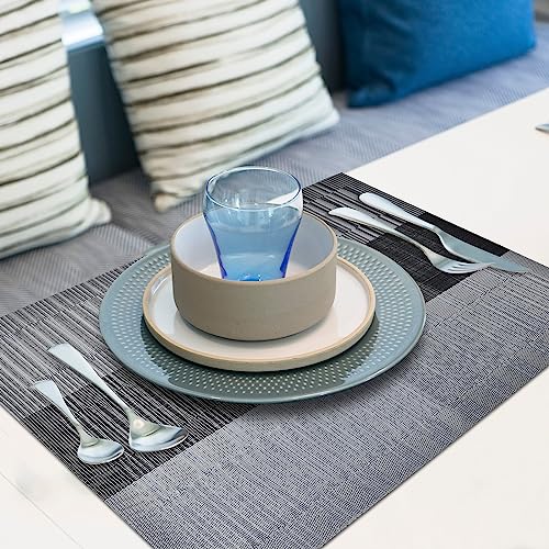 Aofmee Table Runner and Placemats Set of 6 Washable, Heat Resistant Place Mats with Table Runner, Woven Vinyl Table Placemats for Dining Table, Stain Resistant Kitchen Table Mats Sets, Easy to Clean - color: Black, size: Set of 7