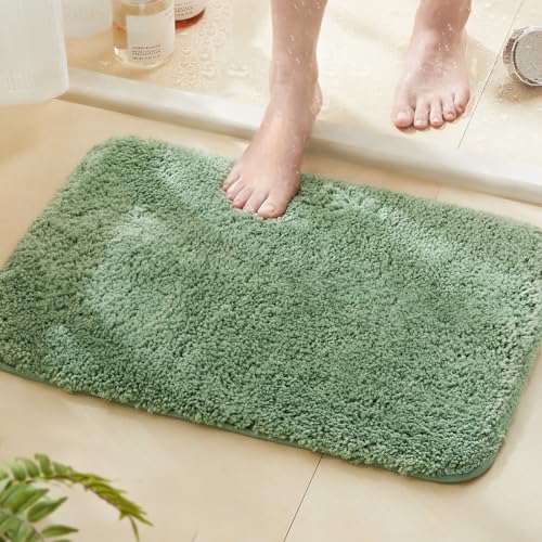 TECHMILLY Shaggy Bathroom Rugs Thick Non Slip Microfiber Mat Green 17"x24" - color: Sage, size: 1'5" x 2' (Rectangular)