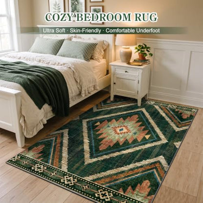 Green Boho Washable Living Room Entryway Area Rugs 3x5Ft Non Slip - color: Green, size: 3' x 5' (Rectangular)