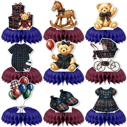 Teddy Bear Baby Shower Table Decorations, Tartan Plaid Centerpieces - style: Retro Bear