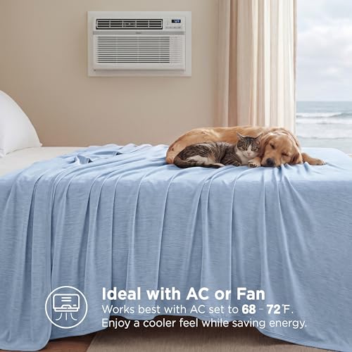 Bedsure Silky Soft Cooling Blanket Queen Size, 90"x90", Light Blue - color: 09- Light Blue, size: Queen (90" X 90")