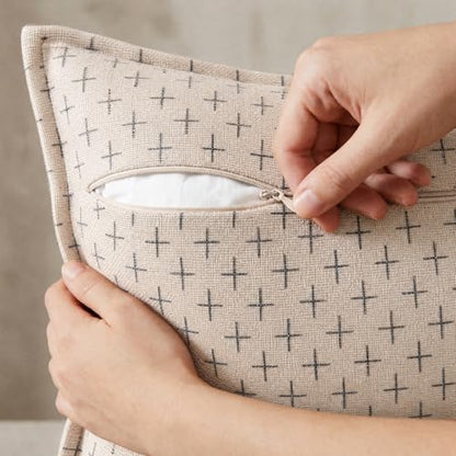 AVOIN colorlife Beige Flange Edge Throw Pillow Covers 18x18 Inch 2PC - color: Beige, size: 18" x 18" (Pack of 2)