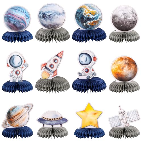 12 PCS Space Theme Party Decorations Outer Space Honeycomb Centerpieces - style: Space