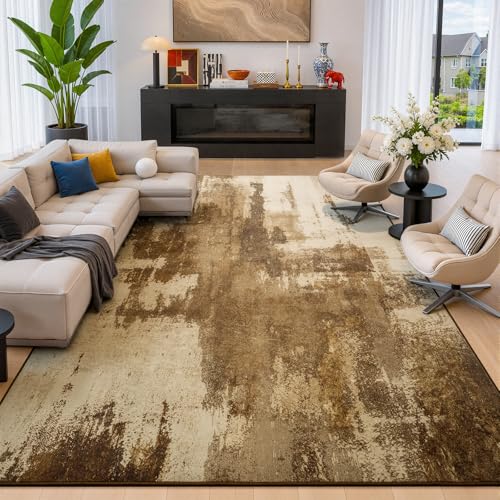 Merelax 6x9 Brown Washable Area Rug Non-Slip Faux Wool Abstract Rug - color: Brown, size: 6' x 9'(72''x108'')