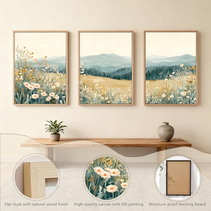 3Pcs Meadow Wildflower Landscape Canvas Wall Art Natural Mountain Prints - color: Mountain Landscape, size: 12x16 Inches