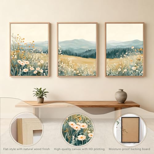 3Pcs Meadow Wildflower Landscape Canvas Wall Art Natural Mountain Prints - color: Mountain Landscape, size: 16x24 Inches
