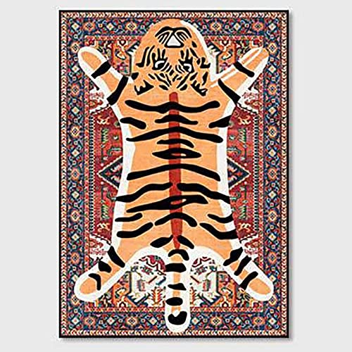 Tiger Rug for Bedroom Cartoon 2x3 ft Small Area Rug Washable Non-Slip Funky Yellow Carpet for Living Room Boho Modern Abstract Bathroom Door Mat - color: I, size: 2' x 3' (Rectangular)